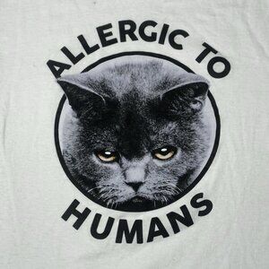 Angry Cat Large Shirt Allergic To Humans Kitty Kitten White Graphic Tee
